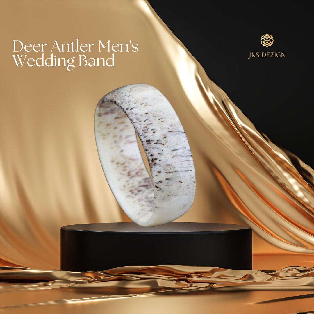 8MM Deer Antler Wedding Rings Deer Antler Ring for Him Handmade