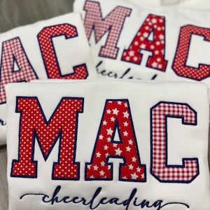 Custom School Spirit Embroidered Sweatshirt, Personalized Varsity  Patchwork Applique Crewneck, Cheer Team Name Pullover, Game Day Gift