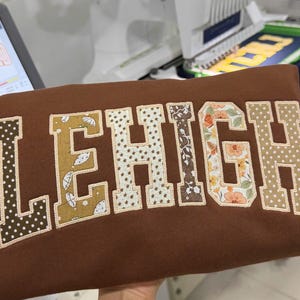 Custom Embroidered Sweatshirt Applique Varsity Letters, Personalized College Style Crewneck, Patchwork Fabric Name Hoodie Gift image 7