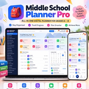 Middle School Planner Pro | HTML Digital Organizer for Grades 6-8 (Download)
