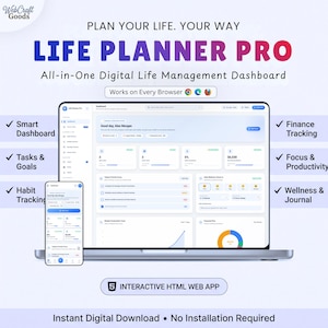 Life Planner Pro HTML App | All In One Digital Planner | Productivity Dashboard | Finance Tracker