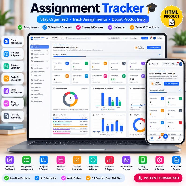 Student Assignment Tracker Pro | Interactive Academic Planner (HTML ...