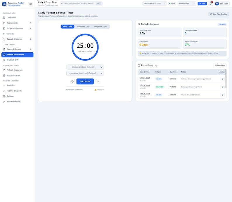 Work Assignment Progress Tracker Student Assignment Tracker Pro | Interactive Academic Planner (HTML ...