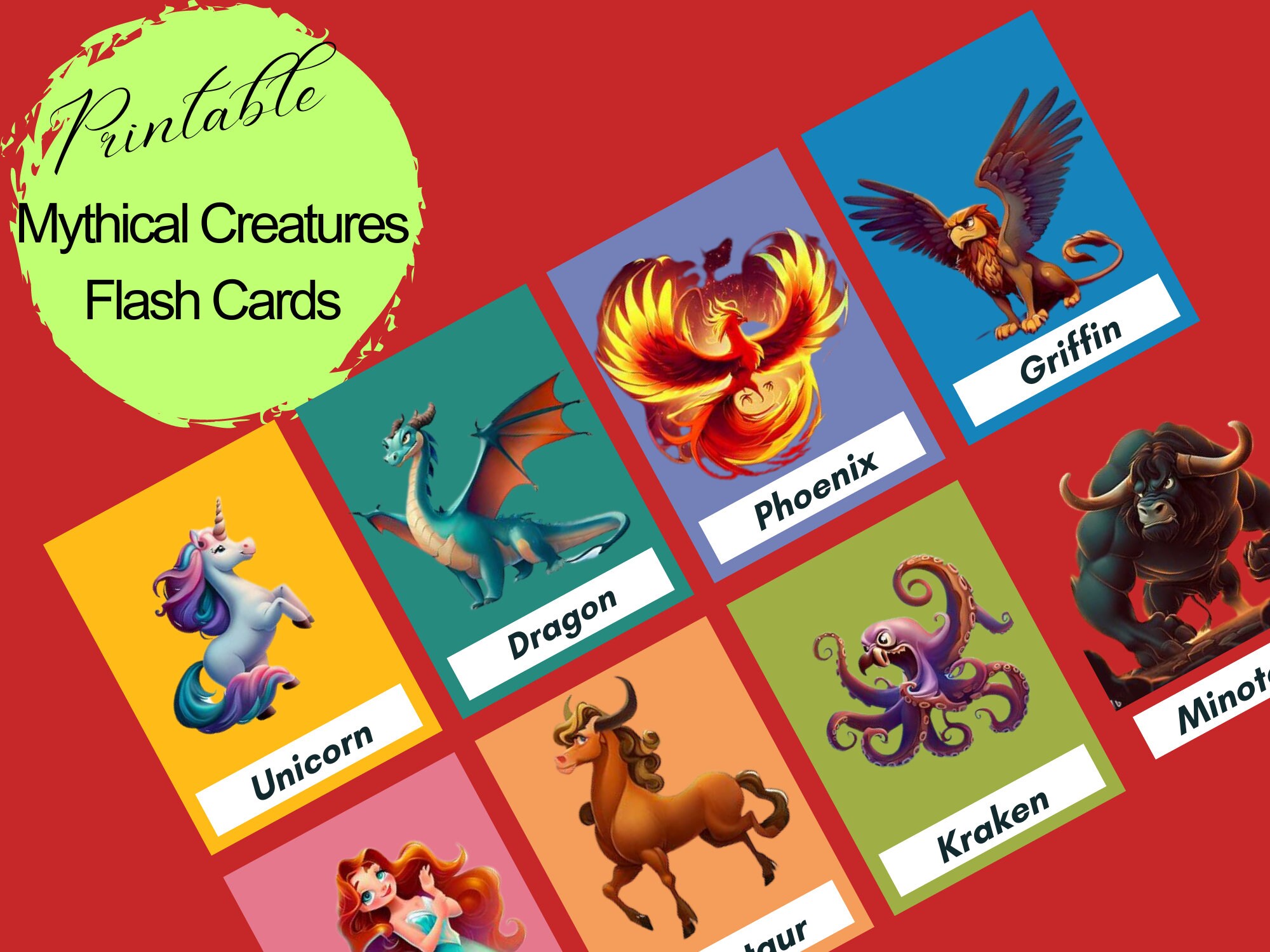 8 Mythical Creatures Flashcards Legendary Beasts and - Etsy