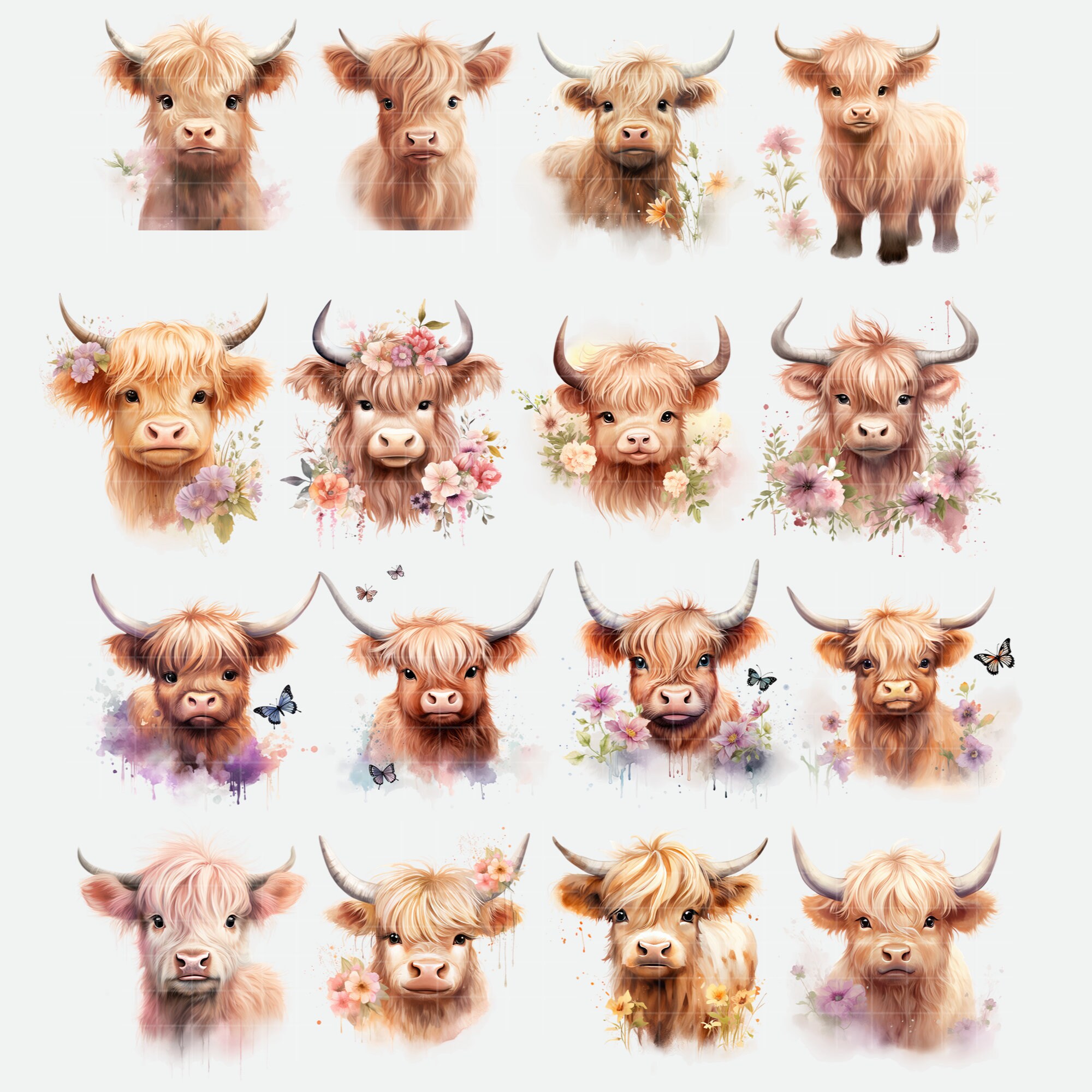 Watercolor Highland Cow PNG Baby Cow Clipart Highland Cow Baby T Shirt ...