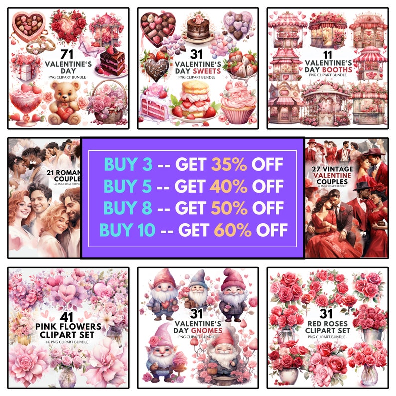 Watercolor Valentines Day Clipart PNG Valentine Clipart Sweets Bundle ...