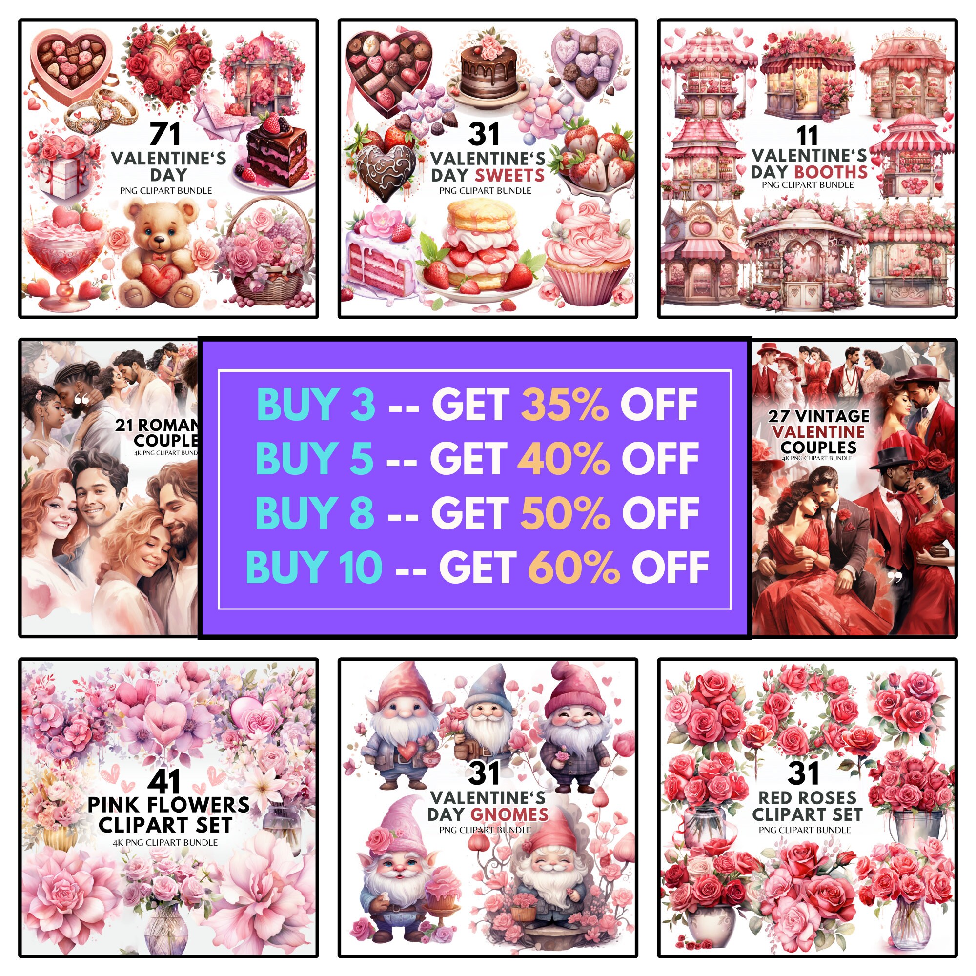 Watercolor Valentines Day Clipart PNG Valentine Clipart Sweets Bundle ...