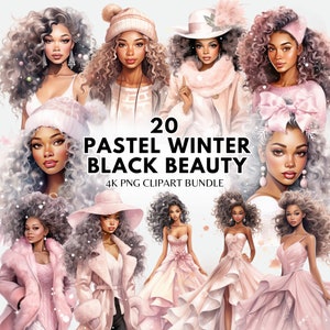 Pastell Winter schwarze Frau Clipart rosa Weihnachten Clipart digitaler Download Aquarell schwarze Frau Pastell Weihnachten PNG Sublimation Aquarell
