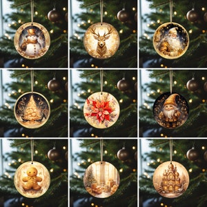 Gold Christmas Ornament Bundle PNG Sublimation Designs Christmas Round Ornament PNG Template Christmas Ornaments Sublimation - Set of 24