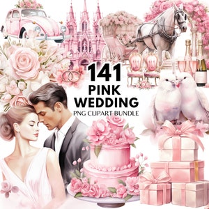 Clipart mariage rose aquarelle Bundle jour du mariage rose mariée et le marié dos Clipart mariage PNG mariage clipart Just Married Clipart