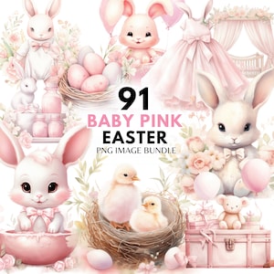 Rosa Ostern Clipart Baby Mädchen Aquarell Osterhase Clipart Bundle Neugeborene Baby Clipart Kindergarten PNG Ostern Bundle Baby Girl Clipart