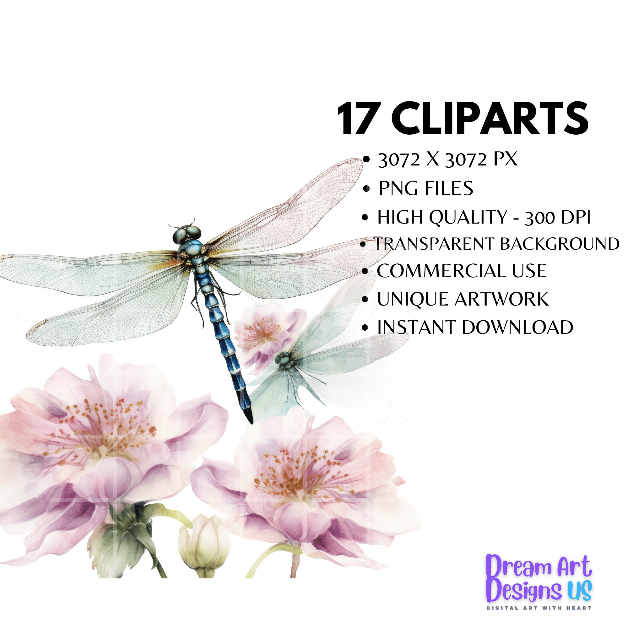 Spring Dragonfly Clipart Watercolor Dragonfly PNG Dragonflies Spring ...