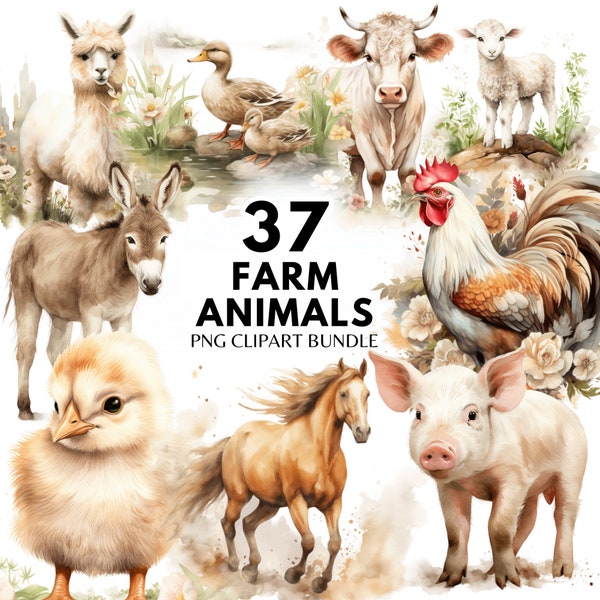 Farm Animals Clipart Farm Animal Watercolor PNG Animal Sticker Farm Animals Clip Art Animal Tumbler Farm Clipart Barn Watercolor Animals Diy