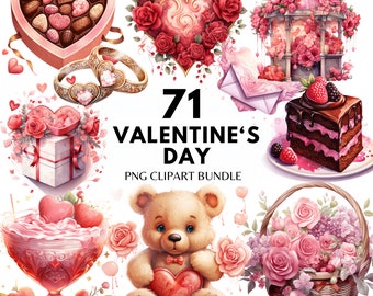 Acquerello San Valentino Clipart PNG San Valentino Clipart Dolci Bundle San Valentino PNG Rosso Effimera San Valentino Acquerello Cuore Cute Clipart