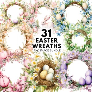 Couronne de Pâques Clipart aquarelle oeuf de Pâques PNG Pâques Floral printemps Clipart Sticker Pâques Joyeuses Pâques PNG Pâques Bundle Clipart Pâques bricolage