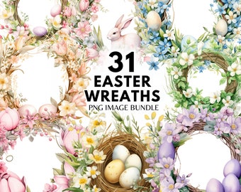 Easter Wreath Clipart Watercolor Easter Egg PNG Easter Floral Spring Clipart Easter Decal Happy Easter PNG Easter Bundle Easter Clipart DIY
