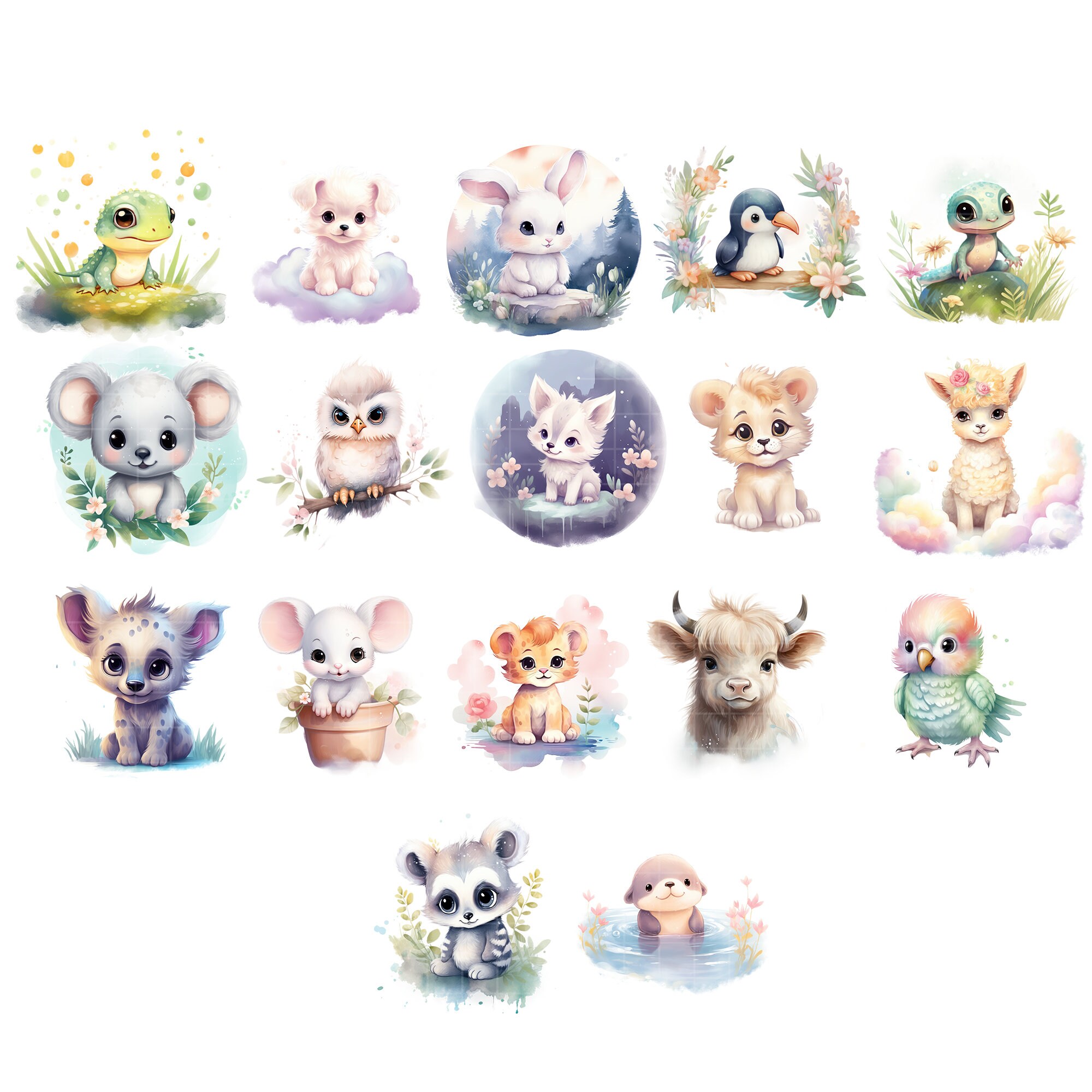 Watercolor Baby Animal Clipart Bundle, Nursery Decor (PNG Digital ...