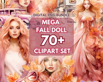 Otoño Moda Muñeca Acuarela Clipart Set Otoño Muñeca Diseños PNG Descarga Digital Moda Muñeca Sublimación Paquete Acuarela Otoño Muñeca PNG