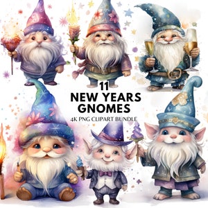 Bonne année Gnome Clipart PNG Nouvel An Gnome Aquarelle Bundle Nouvel An Gnomes Clipart 2024 Nouvel An PNG Téléchargement numérique Gnome Nouvel An