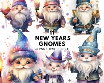 Felice anno nuovo Gnome Clipart PNG Capodanno Gnome Acquerello Bundle Capodanno Gnomi Clipart 2024 Capodanno PNG Download digitale Gnome Capodanno