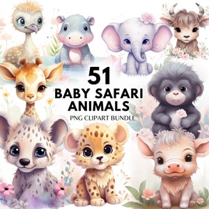 Baby Safari Animal Clipart Watercolor Animal Cuteness PNG Animal Sticker Baby Animal Clip Art Safari Nursery Decor Clipart Baby Animals Diy