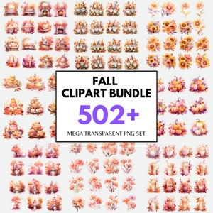 Watercolor Fall Clipart Mega Bundle PNG Pumpkin Clipart Sunflower Fall Harvest Png Leaves Cozy Autumn PNG Coffee Clipart Fall Sublimation