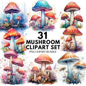 Watercolor Mushroom Clipart PNG Watercolor Forest Art Magical Mystical Art Fantasy Clipart Mushrooms Bundle PNG Magic Mushroom Clipart