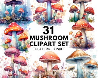 Watercolor Mushroom Clipart PNG Watercolor Forest Art Magical Mystical Art Fantasy Clipart Mushrooms Bundle PNG Magic Mushroom Clipart