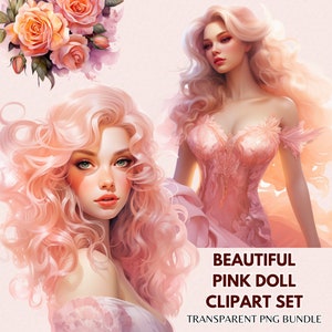 Pink Doll Clipart Bundle Fashionable Dolls Pink Princess PNG Design Fashion Doll Clipart Digital Download Pink Fashion Doll PNG
