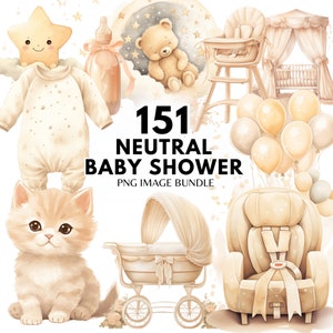 Gender Neutral Baby Shower Clipart Bundle Newborn Baby Clipart Nursery PNG Watercolor Baby Shower Clipart Neutral Baby Shower Invitation DIY