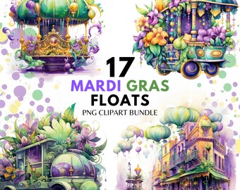 Watercolor Mardi Gras Clipart PNG Bundle Carnival Clipart Masquerade Clip Art Fleur de lis Graphics Happy Mardi Gras Png Carnival Planner