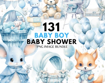 Baby Boy Baby Shower Watercolor Clipart Bundle Newborn Baby Clipart Nursery PNG Gender Reveal Baby Boy Clipart Blue Baby Shower Invitation