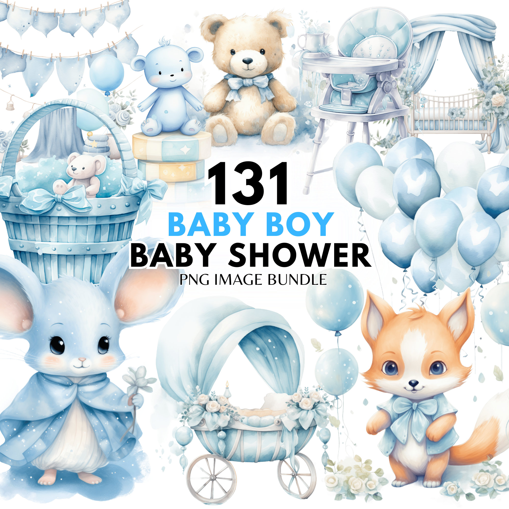 Baby Boy Baby Shower Watercolor Clipart Bundle Newborn Baby Clipart ...