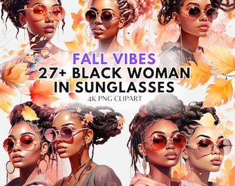 Sunglasses Black Woman Clipart Bundle Autumn Fashion Girl Clipart Black Girl Magic Png Fall Fashion Clipart Sublimation Watercolor Woman Png