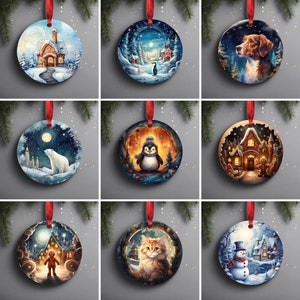 Christmas Ornament Bundle PNG Sublimation Designs Christmas Round Ornament PNG Template Christmas Ornaments Sublimation - Set of 16