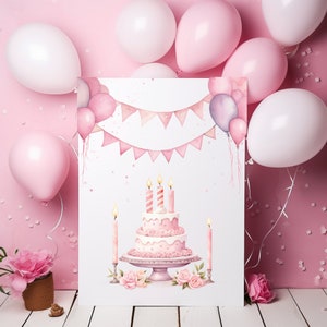 Pink Birthday Clipart Bundle Party Cake Birthday Present Balloon Happy ...