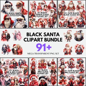 Aquarell Schwarzer Weihnachtsmann Mega Bundle Clipart Pastell Weihnachten PNG Schwarze Weihnachtscliparts Mrs Santa Claus Png Schwarzer Weihnachtsmann Sublimation