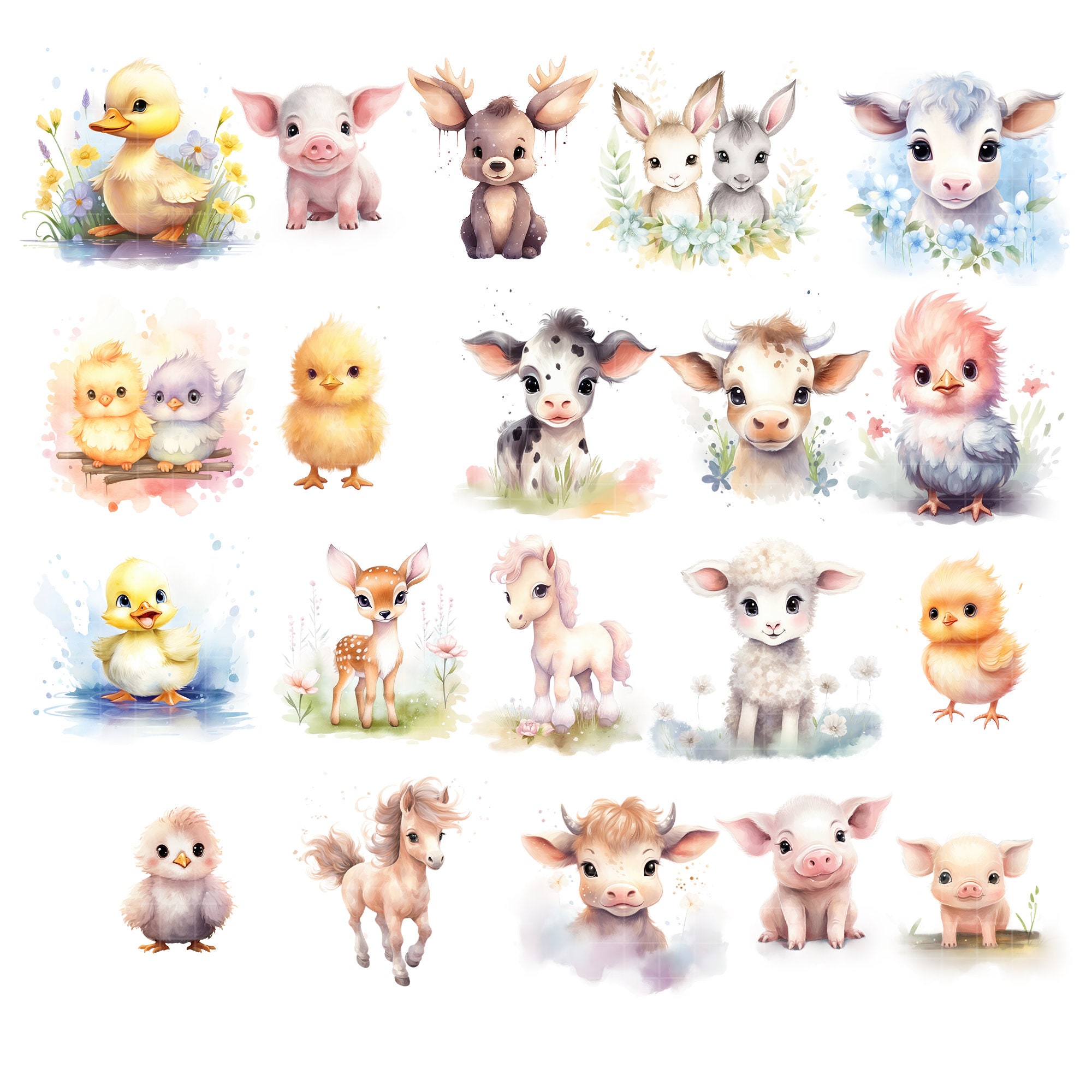 Baby Barn Animals Clipart Farm Animal Watercolor PNG Baby Animal ...