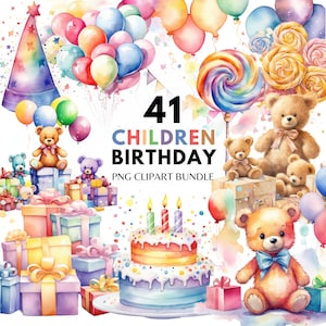 Pacote de clipart de aniversário de bebê primeiro aniversário de criança balão de presente de aniversário feliz aniversário cartão de aniversário PNG convite de primeiro aniversário