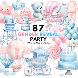 Género Revelar Baby Shower Clipart Género Revelar Paquete Recién Nacido Bebé Clipart Vivero PNG Acuarela Baby Shower Género Revelar Invitaciones DIY