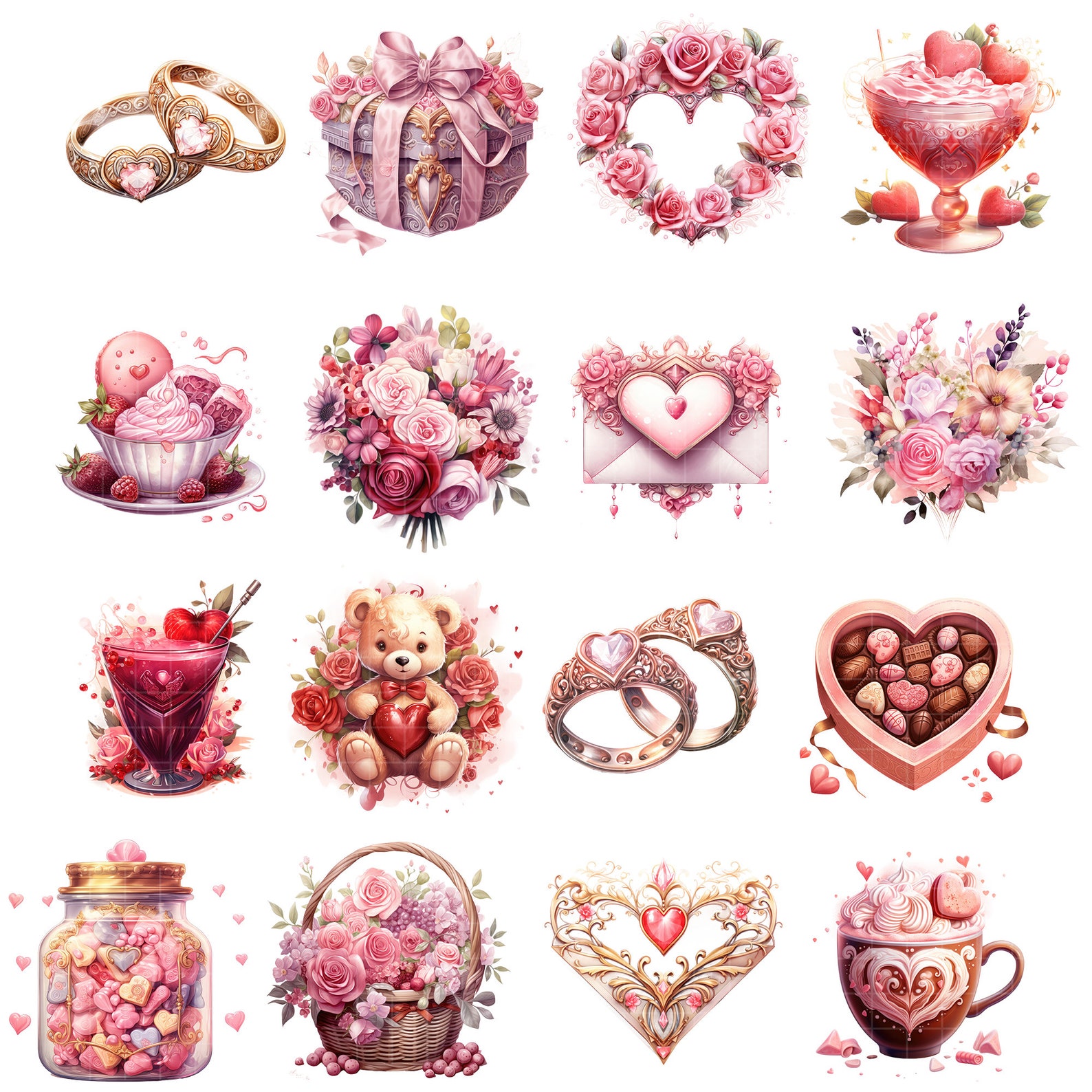 Watercolor Valentines Day Clipart PNG Valentine Clipart Sweets Bundle ...