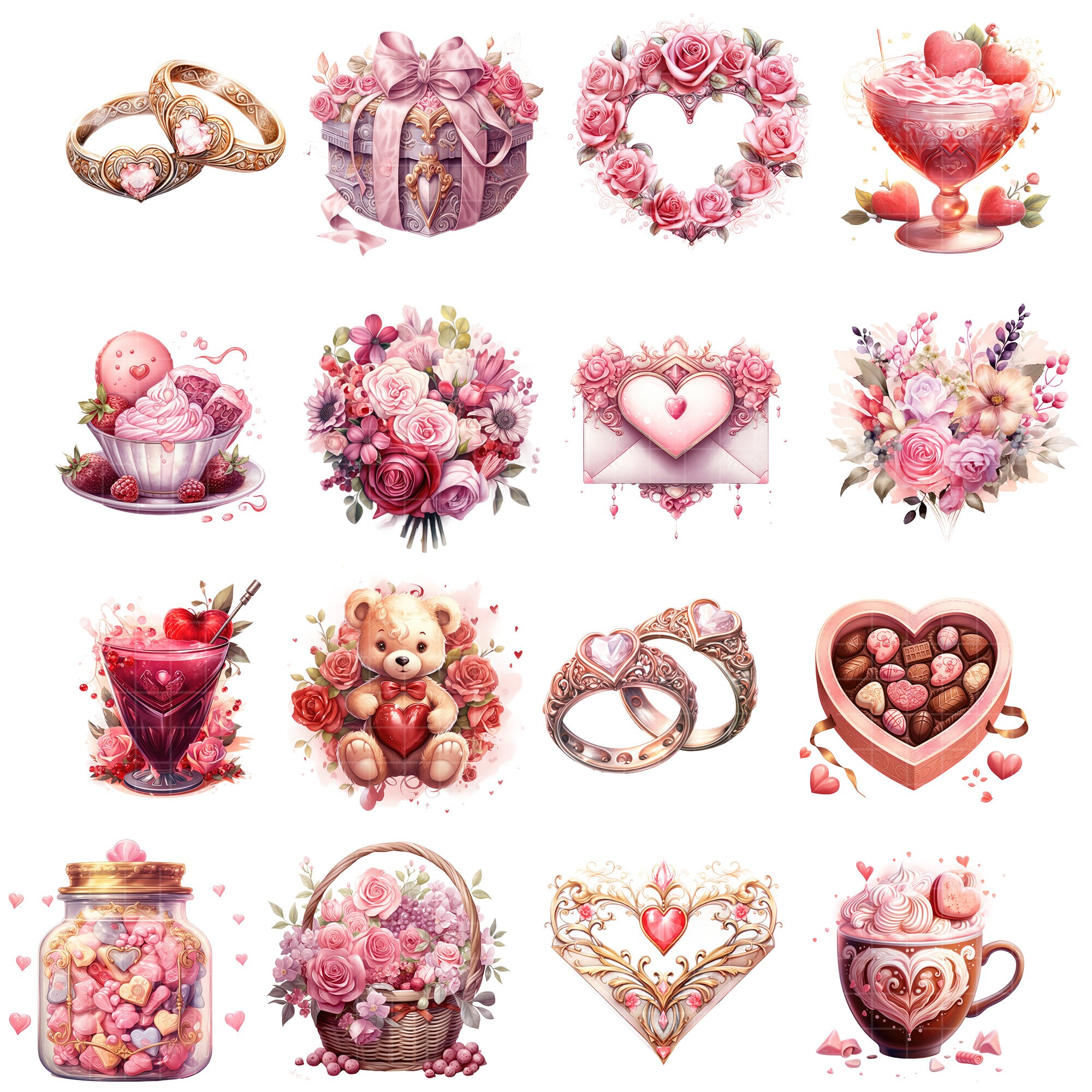 Watercolor Valentines Day Clipart PNG Valentine Clipart Sweets Bundle ...