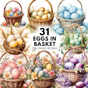 Panier de Pâques oeuf Clipart aquarelle Pâques sticker PNG Pâques printemps Clipart Pâques autocollant Joyeuses Pâques PNG Pâques Bundle Clipart Pâques bricolage