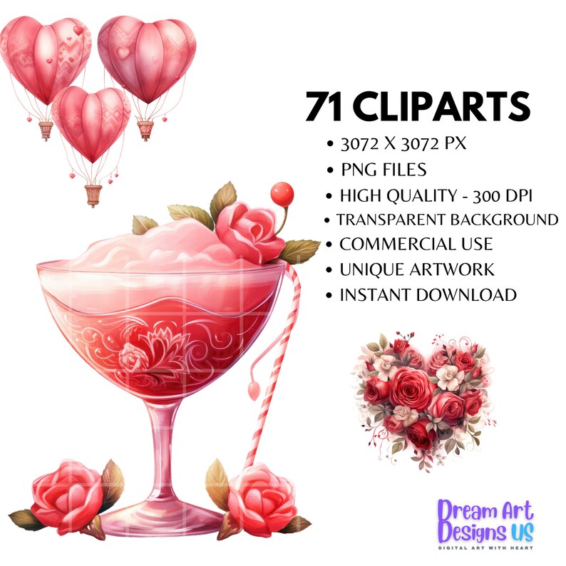 Watercolor Valentines Day Clipart PNG Valentine Clipart Sweets Bundle ...