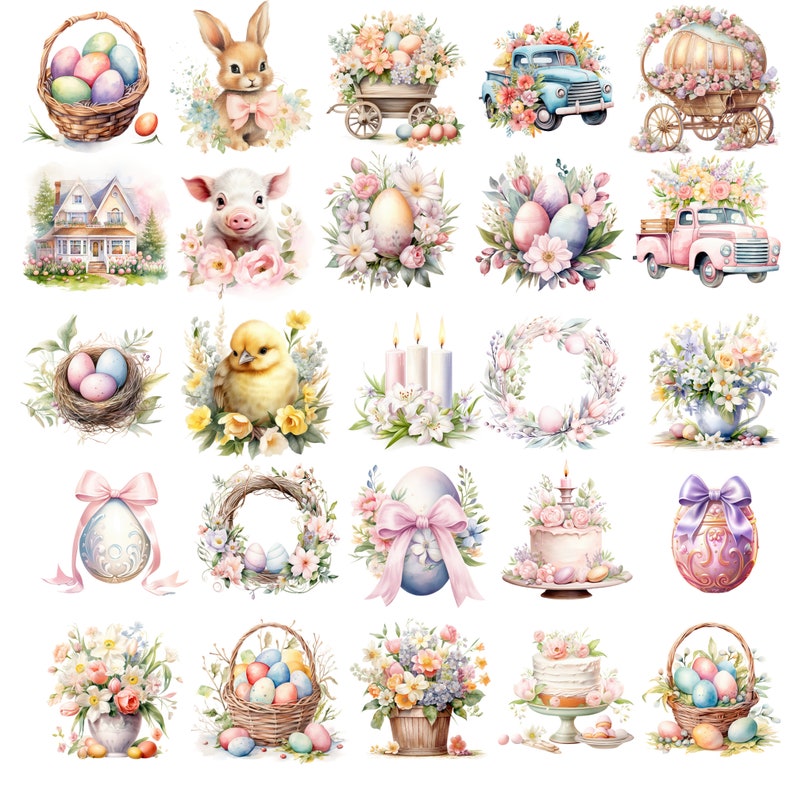 Pastel Easter Clipart Watercolor Easter Egg PNG Easter Bunny Spring ...