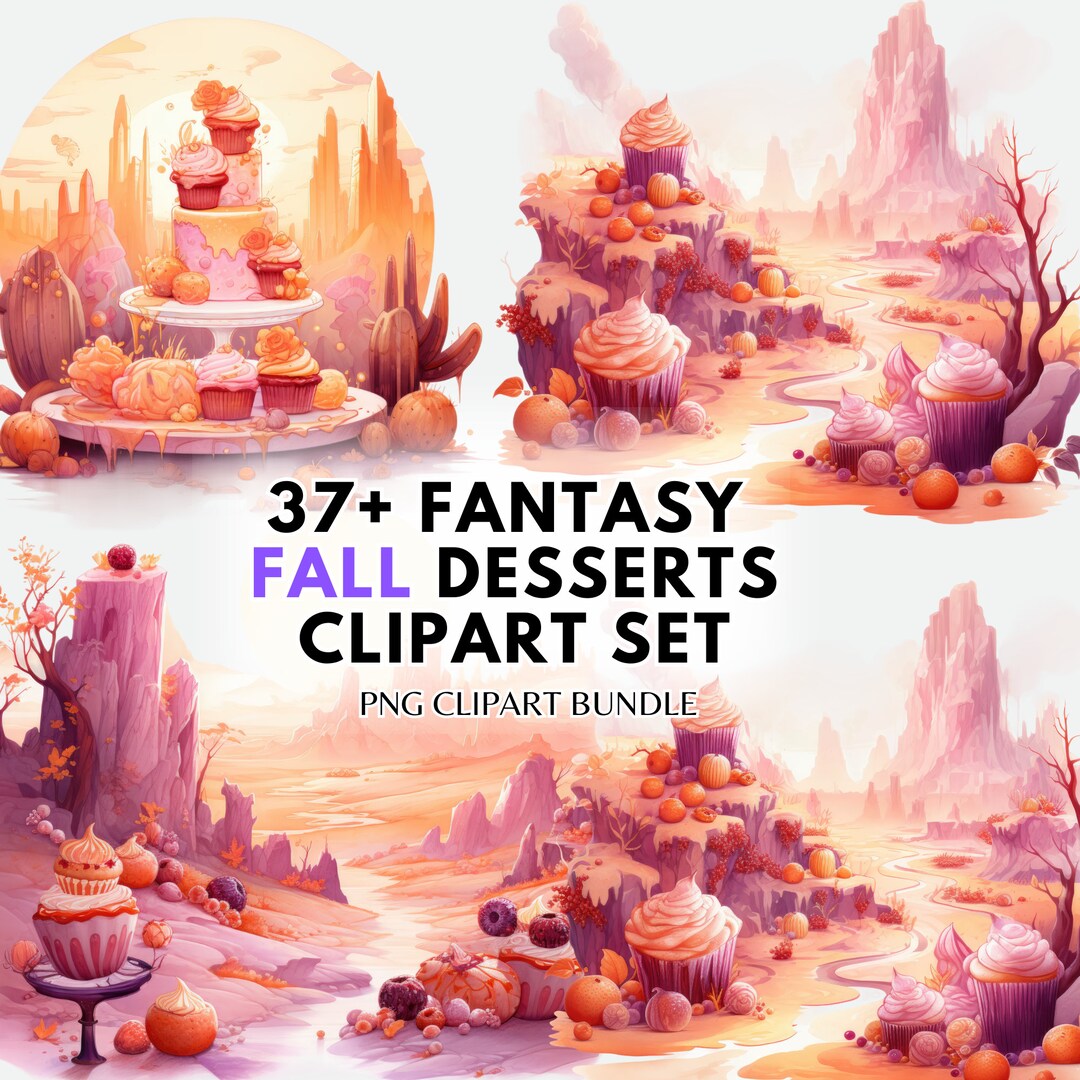 Fall Baking Graphics Fantasy Fall Dessert PNG Clipart Set Watercolor Fantasy Mushroom ...