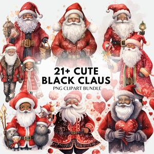Pacchetto di clipart di Babbo Natale nero carino acquerello PNG di Natale carino Clipart di Natale nero Papà nero Png Babbo Natale nero Png Sublimazione