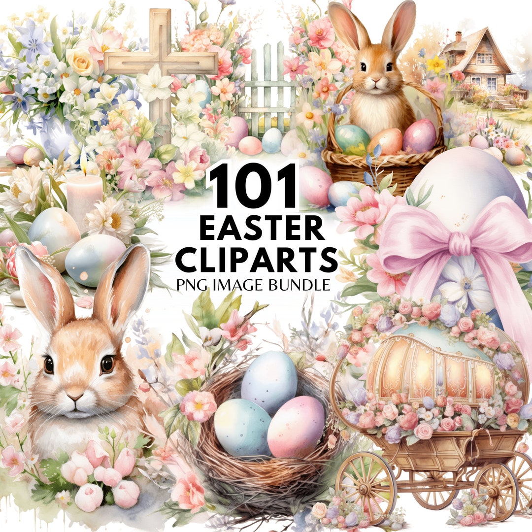 Pastel Easter Clipart Watercolor Easter Egg PNG Easter Bunny Spring ...