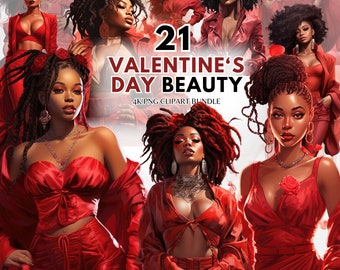 Black Beauty Valentine Clipart: Fashion PNG Bundle (Digital Download)