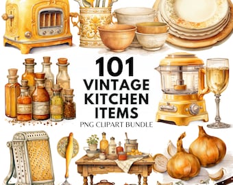 Vintage kök Clipart kök PNG mysig köksutrustning Clipart akvarell Clipart köksredskap PNG Vintage Clipart paket klippbok